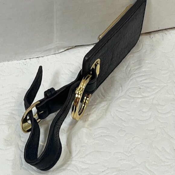 B. Makowsky Leather Black Buckle Luggage Tag Key Chain Gold Logo - Picture 7 of 14